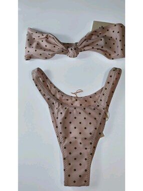 SAME Los Angeles Blush Polka Dot Bandeau Bikini Set Top XXS Bottom XXS NWT